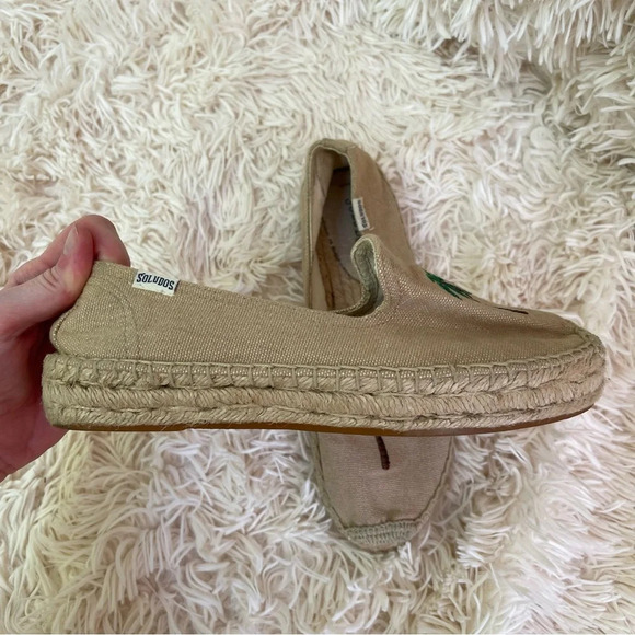 Soludos Womens Sz 8 Slip On Espadrille Shoes Embroidered Palm Tree Canvas beige - Picture 2 of 8